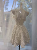 Cute A line Spaghetti Straps White Short Homecoming Dress Birthday Dresses With Flowers HZ1024
