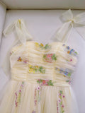 Simple A line Spaghetti Straps Floral Tulle Yellow Homecoming Dress Birthday Dresses HZ1024