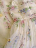 Simple A line Spaghetti Straps Floral Tulle Yellow Homecoming Dress Birthday Dresses HZ1024