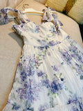 Sexy A Line Straps Sleeveless Floral Lilac Long Prom Dresses HZ1024