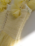 Cute A Line Straps Sleeveless Yellow Tulle Long Prom Dresses HZ1024