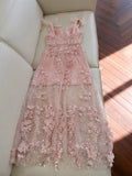 Cute A Line Straps Sleeveless Blush Pink Tulle Sequin Long Prom Dresses HZ1024
