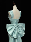Simple Satin Green Long Prom Dress Green Formal Dress with Bow Tie HZ1024