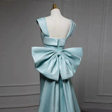 Simple Satin Green Long Prom Dress Formal Dress With Bowknot HZ1024