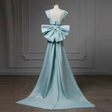 Simple Satin Green Long Prom Dress Formal Dress With Bowknot HZ1024