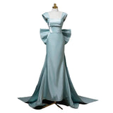 Simple Satin Green Long Prom Dress Formal Dress With Bowknot HZ1024