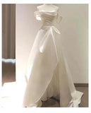 Timeless High Low Sweetheart Long Puffy Sleeves Satin Wedding Dresses With Ruffles HZ1024