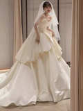 Unique Ball Gown Sweetheart Satin Long Wedding Dress HZ1024