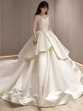 Unique Ball Gown Sweetheart Satin Long Wedding Dress HZ1024