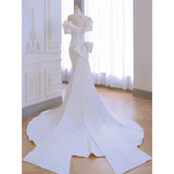 Sexy Mermaid Scoop Neckline Long White Wedding Dresses With Pearls HZ1024