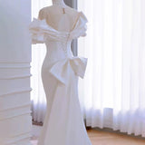 Sexy Mermaid Scoop Neckline Long White Wedding Dresses With Pearls HZ1024