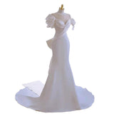 Sexy Mermaid Scoop Neckline Long White Wedding Dresses With Pearls HZ1024