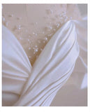 Sexy Mermaid Scoop Neckline Long White Wedding Dresses With Pearls HZ1024
