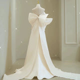 Sexy Mermaid Sweethart Sleeveless Satin Long White Wedding Dresses With Bow HZ1024