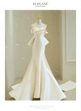 Sexy Mermaid Sweethart Sleeveless Satin Long White Wedding Dresses With Bow HZ1024