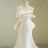 Sexy Mermaid Sweethart Sleeveless Satin Long White Wedding Dresses With Bow HZ1024