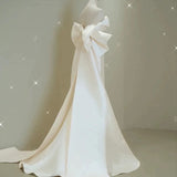 Sexy Mermaid Sweethart Sleeveless Satin Long White Wedding Dresses With Bow HZ1024