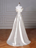 Timeless A-Line Off Shoulder Satin Wedding Dresses With Ruffles HZ1024