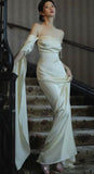 Elegant Ivory Satin Long Simple Evening Dress Prom Dresses HZ1024