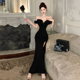 Elegant High Waist Slim Wrapped Slit Long Prom Dresses New Evening Party Dress HZ1024