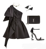 Cute A line One Shoulder Black Short Homecoming Dresses Cocktail Dress HZ1024