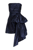 Cute Sheath Strapless Navy Blue Short Satin Homecoming Dresses Cocktail Dress With Bow HZ1024