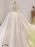 Unique Ball Gown Off The Shoulder Satin Long Wedding Dresses HZ1024