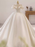 Unique Ball Gown Off The Shoulder Satin Long Wedding Dresses HZ1024
