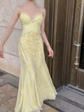 Elegant Mermaid Spaghetti Straps Yellow Chiffon Long Prom Dresses Evening Dress With Beads HZ1024
