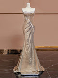Elegant Mermaid Sweetheart Champagne Sequin Long Prom Dresses Evening Dress With Beads HZ1024
