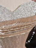 Elegant Mermaid Sweetheart Champagne Sequin Long Prom Dresses Evening Dress With Beads HZ1024