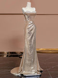 Elegant Mermaid Sweetheart Champagne Sequin Long Prom Dresses Evening Dress With Beads HZ1024