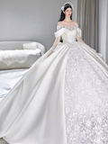 Unique Ball Gown Off The Shoulder Lace Long Wedding Dresses HZ1024
