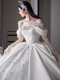 Unique Ball Gown Off The Shoulder Lace Long Wedding Dresses HZ1024