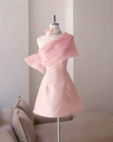 Cute A line One Shoulder Pink Tulle Homecoming Dresses 18th Birthday Dress HZ1024