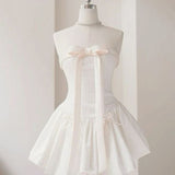 Cute A line Strapless Satin White Homecoming Dresses 18th Birthday Dress HZ1024