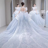 Fairytale Ball Gown Square Neckline Lace Long Wedding Dresses HZ1024