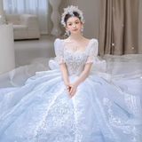 Fairytale Ball Gown Square Neckline Lace Long Wedding Dresses HZ1024