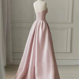 Modest A line Strapless Long Light Pink Prom Dresses Evening Party Dress HZ1024
