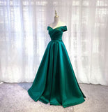 Simple A line Off The Shoulder Green Satin Prom Dresses Evening Party Dress HZ1024