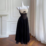 Cute A Line Spaghetti Straps Sleeveless Black Long Prom Dresses HZ1024
