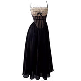 Cute A Line Spaghetti Straps Sleeveless Black Long Prom Dresses HZ1024
