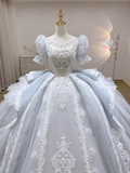 Fairytale Ball Gown Scoop Neckline Tulle Lace Long Wedding Dresses HZ1024