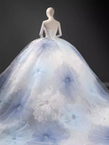 Fairytale Ball Gown Strapless Neckline Tulle Flowers Long Wedding Dresses HZ1024
