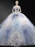 Fairytale Ball Gown Strapless Neckline Tulle Flowers Long Wedding Dresses HZ1024