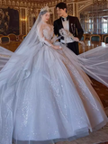 Fairytale Ball Gown Strapless Tulle Sequin Long Wedding Dresses HZ1024