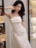 Sexy Mermaid Strapless White Lace Long Prom Dresses HZ1024