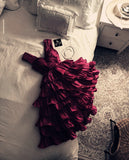 Vintage Ball Gown V Neckline Burgundy Homecoming Dress Ruffles Layers Birthday Dresses HZ1024