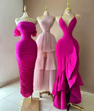 Modest Sheath Hot Pink Prom Dress Sexy Light Pink Evening Dress HZ1024