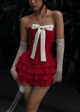 Cute Sheath Strapless Red Ruffles Homecoming Dress Short Birthday Outfits HZ1024